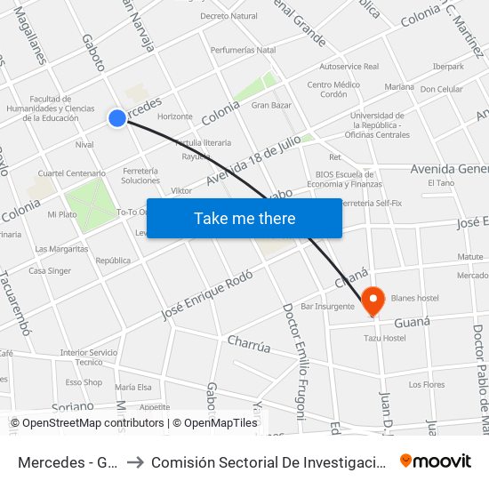 Mercedes - Gaboto to Comisión Sectorial De Investigación Científica map