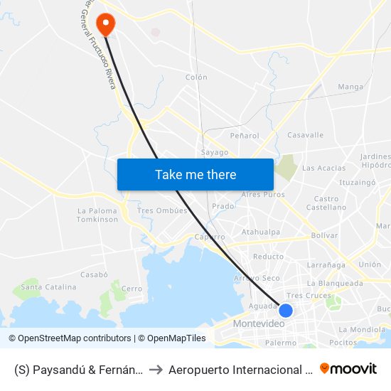 (S) Paysandú & Fernández Crespo to Aeropuerto Internacional Angel Adami map