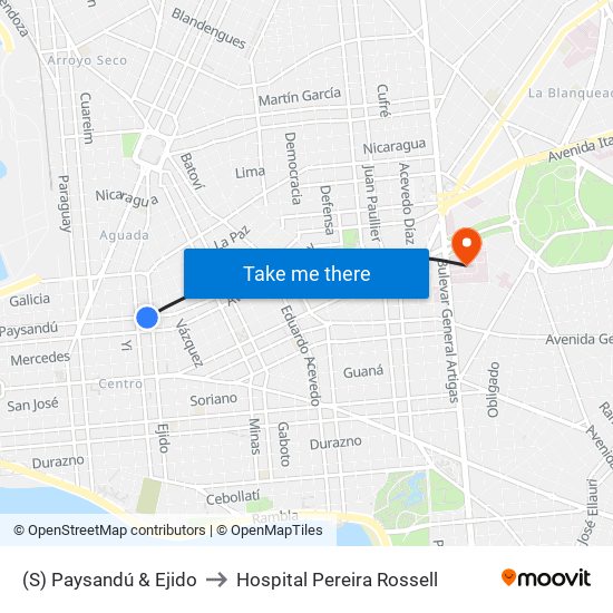 (S) Paysandú & Ejido to Hospital Pereira Rossell map