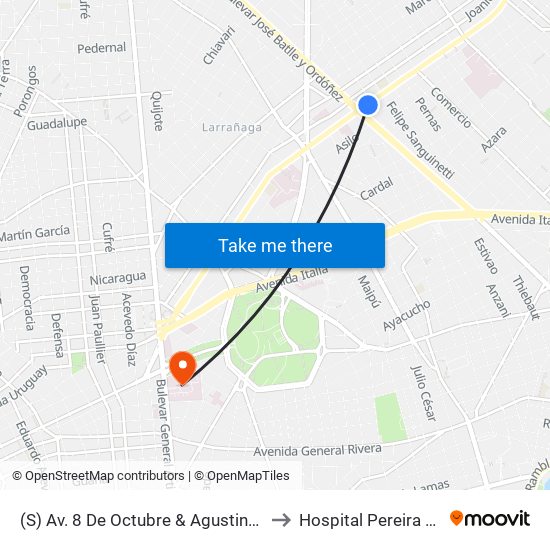 (S) Av. 8 De Octubre & Agustina Contucci to Hospital Pereira Rossell map