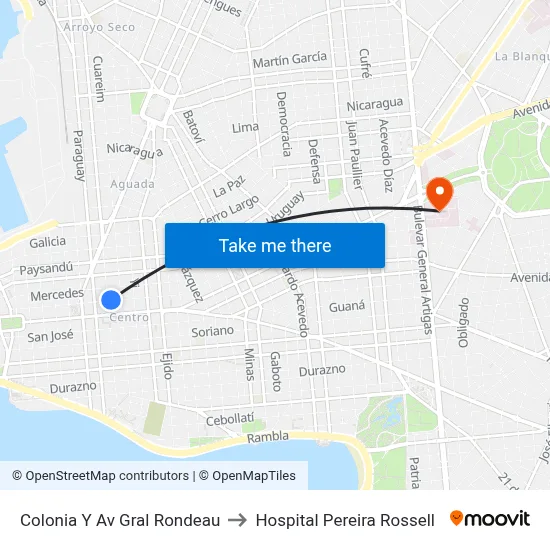 Colonia Y Av Gral Rondeau to Hospital Pereira Rossell map