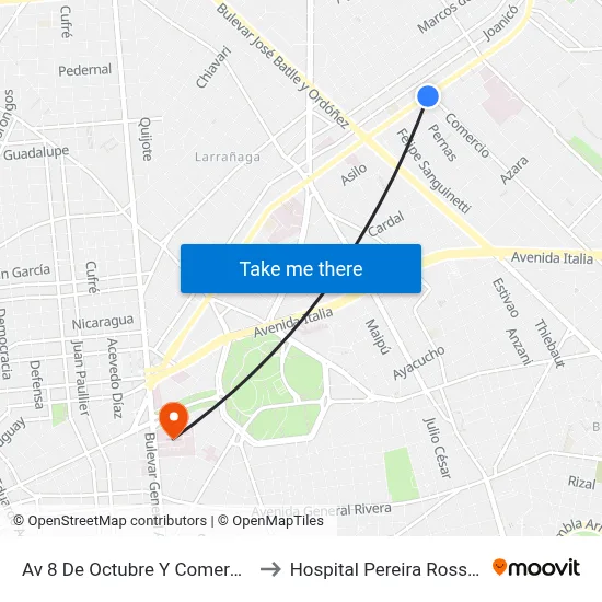 Av 8 De Octubre Y Comercio to Hospital Pereira Rossell map