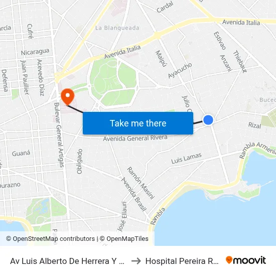 Av Luis Alberto De Herrera Y Horacio to Hospital Pereira Rossell map