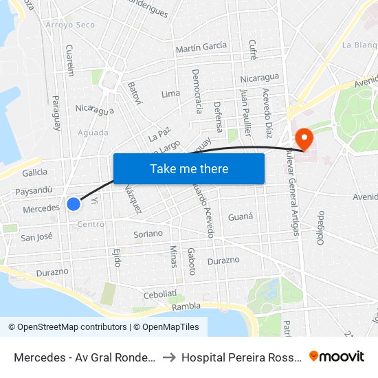 Mercedes - Av Gral Rondeau to Hospital Pereira Rossell map