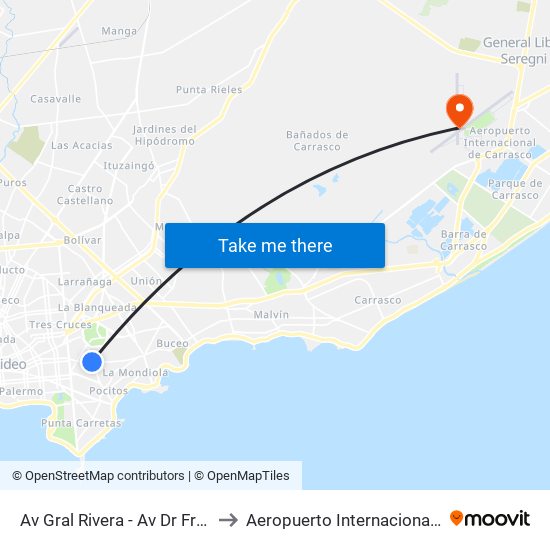 Av Gral Rivera - Av Dr Francisco Soca to Aeropuerto Internacional de Carrasco map