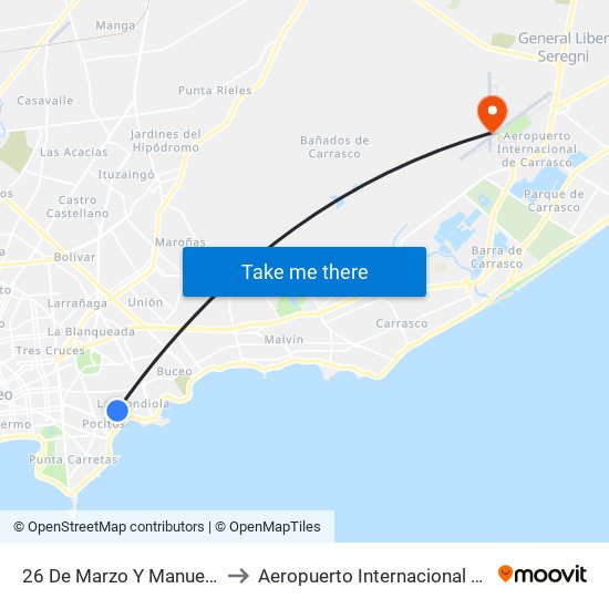 26 De Marzo Y Manuel V Pagola to Aeropuerto Internacional de Carrasco map