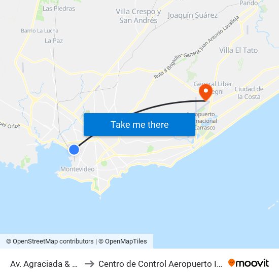 Av. Agraciada & García Morales to Centro de Control Aeropuerto Internacional de Carrasco map