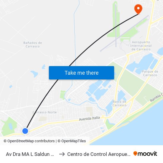 Av Dra MA L Saldun De Rodriguez - Av Bolivia to Centro de Control Aeropuerto Internacional de Carrasco map