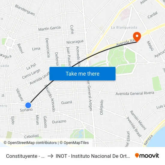 Constituyente - Tacuarembo to INOT - Instituto Nacional De Ortopedia Y  Traumatologia map
