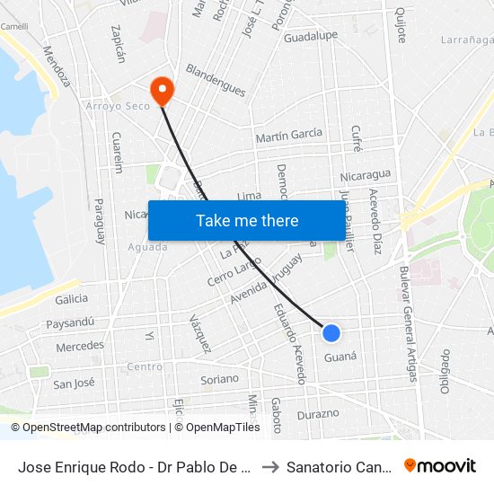 Jose Enrique Rodo - Dr Pablo De Maria to Sanatorio Canzani map