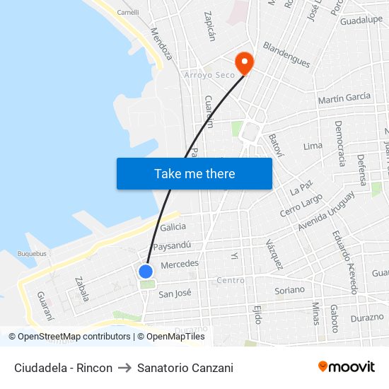 Ciudadela - Rincon to Sanatorio Canzani map