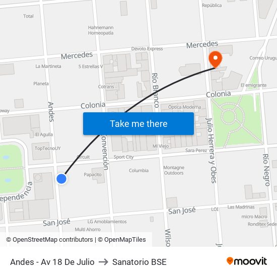 Andes - Av 18 De Julio to Sanatorio BSE map