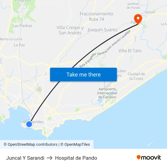 Juncal Y Sarandi to Hospital de Pando map