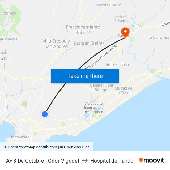 Av 8 De Octubre - Gdor Vigodet to Hospital de Pando map