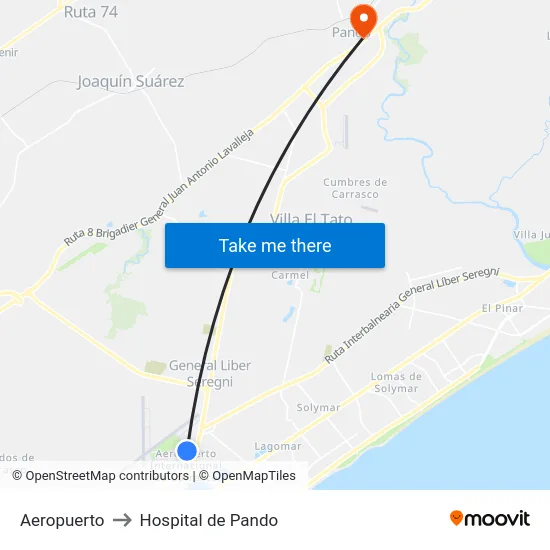 Aeropuerto to Hospital de Pando map