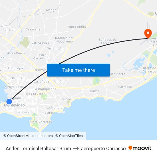 Anden Terminal Baltasar Brum to aeropuerto Carrasco map