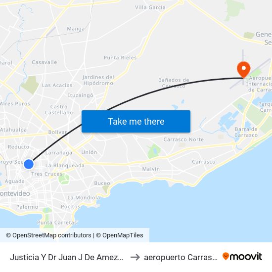 Justicia Y Dr Juan J De Amezaga to aeropuerto Carrasco map