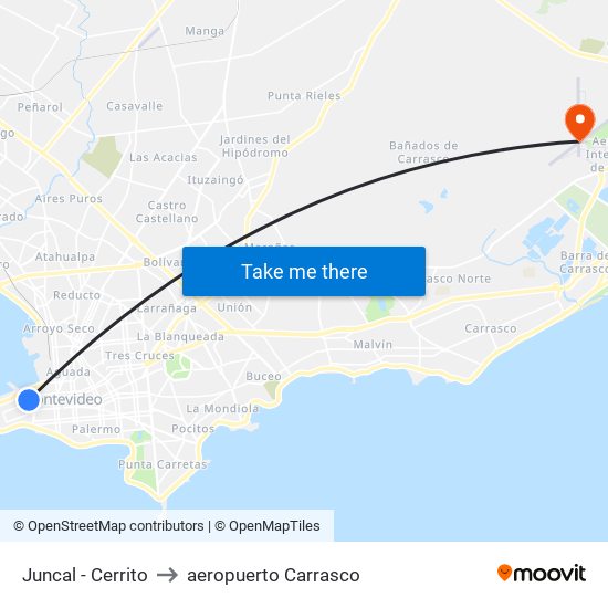 Juncal - Cerrito to aeropuerto Carrasco map