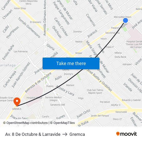 Av. 8 De Octubre & Larravide to Gremca map