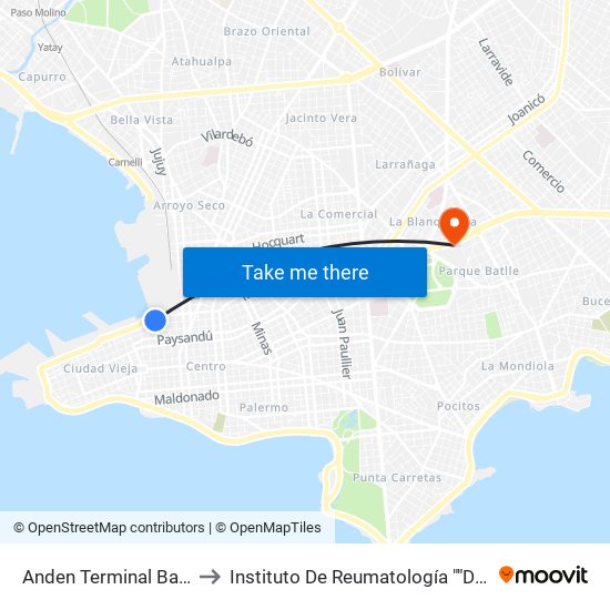 Anden Terminal Baltasar Brum to Instituto De Reumatología ""Dr. Moisés Mizraji"" map