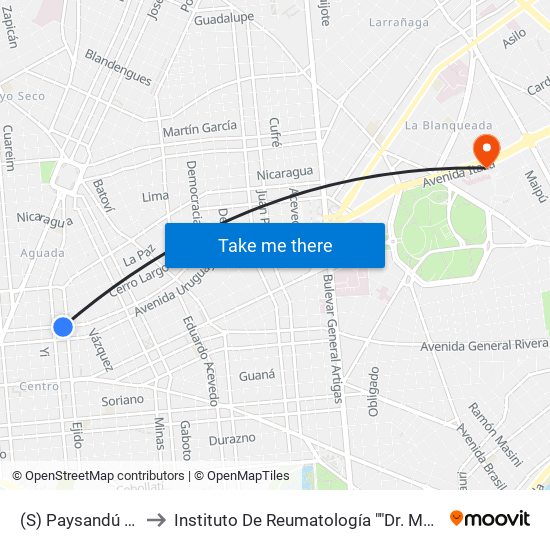 (S) Paysandú & Ejido to Instituto De Reumatología ""Dr. Moisés Mizraji"" map
