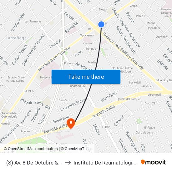 (S) Av. 8 De Octubre & Agustina Contucci to Instituto De Reumatología ""Dr. Moisés Mizraji"" map