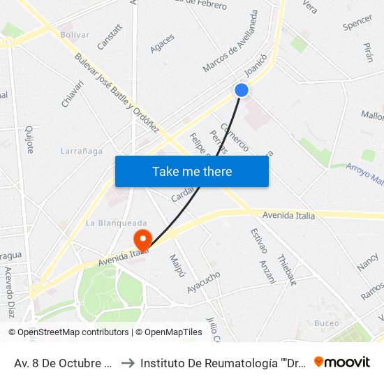 Av. 8 De Octubre & Larravide to Instituto De Reumatología ""Dr. Moisés Mizraji"" map