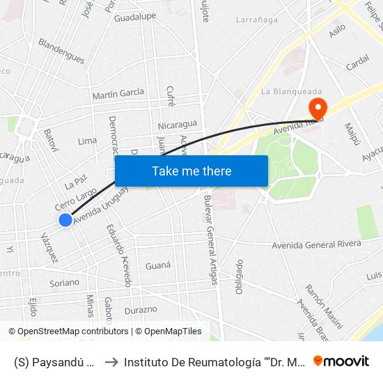 (S) Paysandú & Minas to Instituto De Reumatología ""Dr. Moisés Mizraji"" map