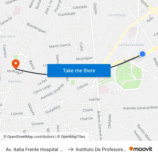 Av. Italia Frente Hospital De Clínicas to Instituto De Profesores Artigas map
