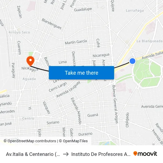 Av.Italia & Centenario (S) (U) to Instituto De Profesores Artigas map