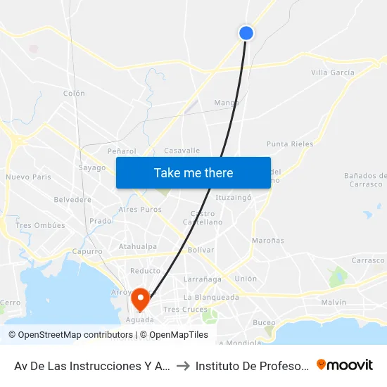 Av De Las Instrucciones Y Av Jose Belloni to Instituto De Profesores Artigas map