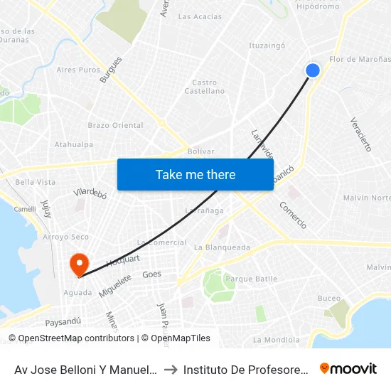 Av Jose Belloni Y Manuel Calleros to Instituto De Profesores Artigas map