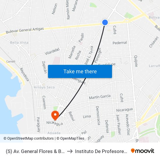 (S) Av. General Flores & Bv. Artigas to Instituto De Profesores Artigas map