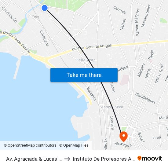 Av. Agraciada & Lucas Obes to Instituto De Profesores Artigas map