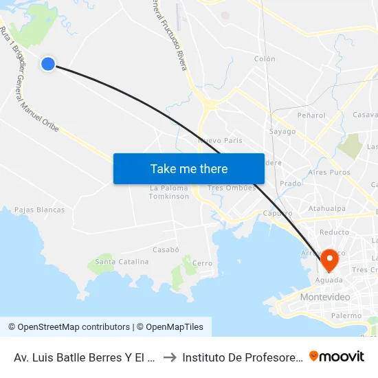 Av. Luis Batlle Berres Y El Churrinche to Instituto De Profesores Artigas map