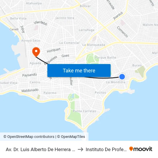 Av. Dr. Luis Alberto De Herrera Y Cr. Luis E. Lecueder to Instituto De Profesores Artigas map