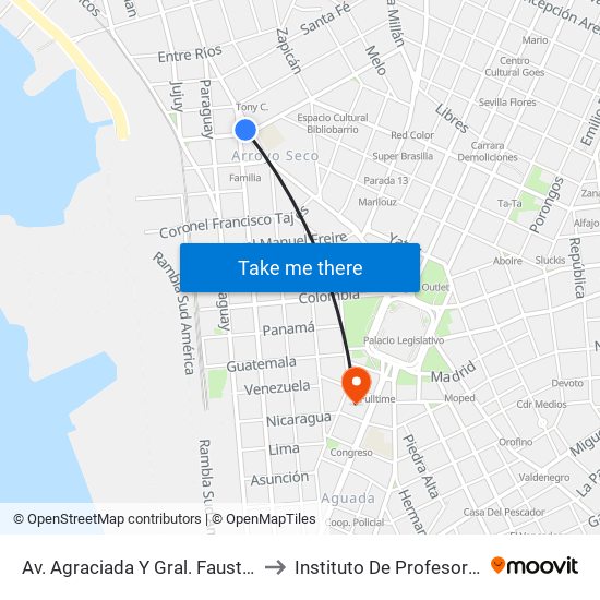 Av. Agraciada Y Gral. Fausto Aguilar (S) to Instituto De Profesores Artigas map