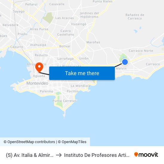 (S) Av. Italia & Almirón to Instituto De Profesores Artigas map