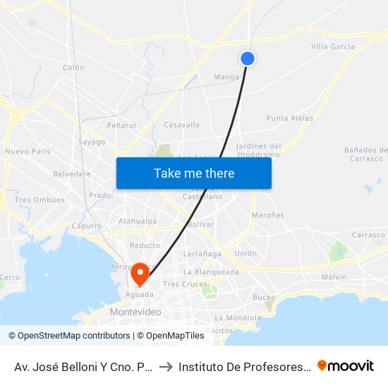 Av. José Belloni Y Cno. Pettirossi to Instituto De Profesores Artigas map