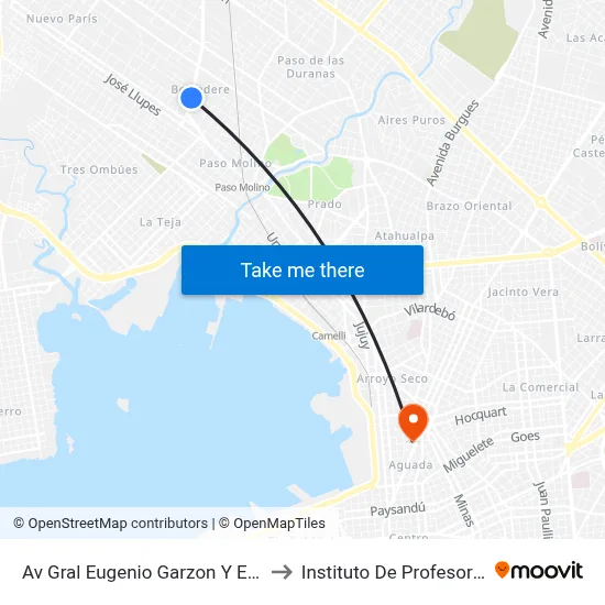 Av Gral Eugenio Garzon Y Emancipacion to Instituto De Profesores Artigas map