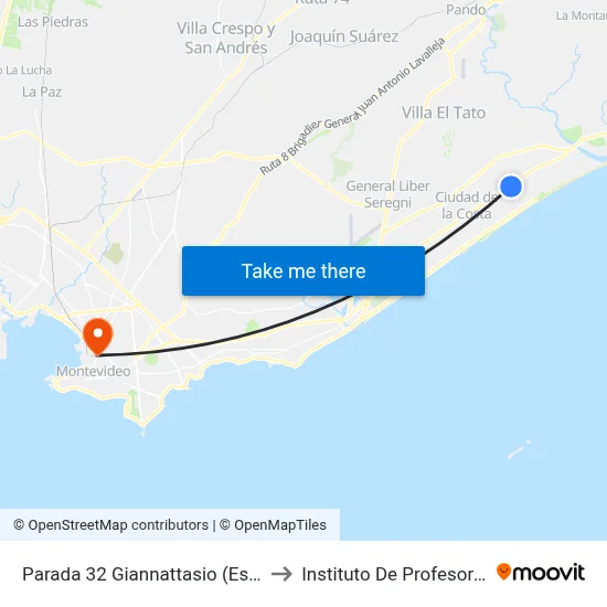 Parada 32 Giannattasio (Esq. Acapulco) to Instituto De Profesores Artigas map