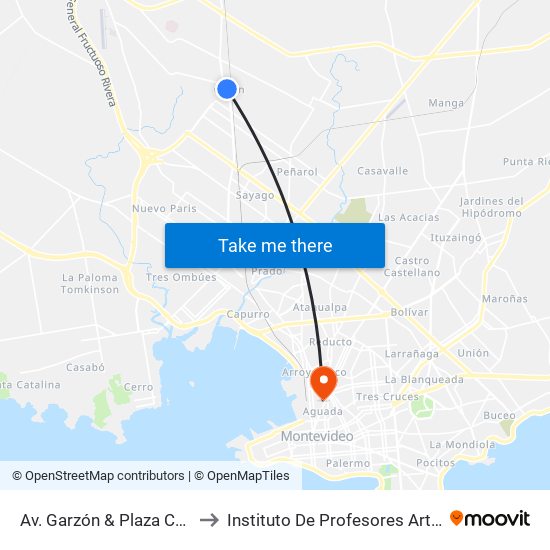 Av. Garzón & Plaza Colón to Instituto De Profesores Artigas map