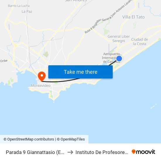 Parada 9 Giannattasio (Esq. Cuba) to Instituto De Profesores Artigas map