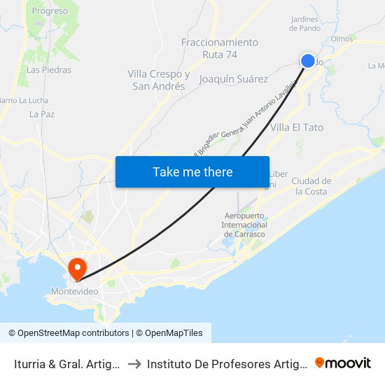 Iturria & Gral. Artigas to Instituto De Profesores Artigas map