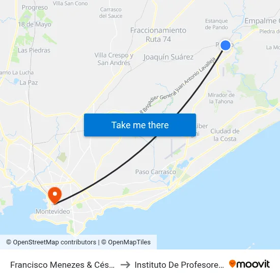 Francisco Menezes & César Piovene to Instituto De Profesores Artigas map