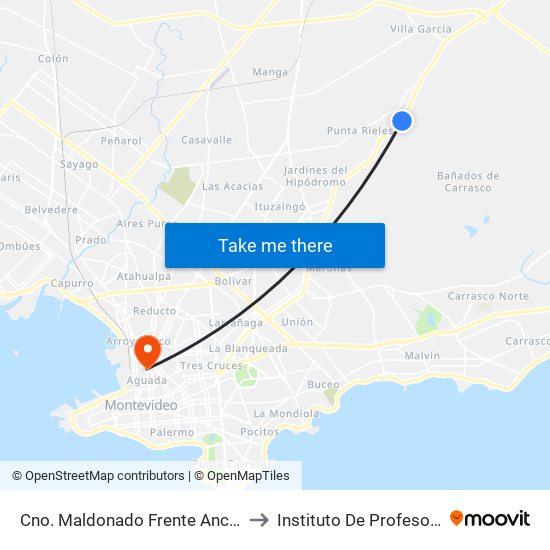 Cno. Maldonado Frente Ancap Km 13.200 to Instituto De Profesores Artigas map