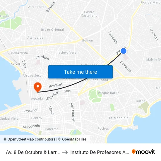Av. 8 De Octubre & Larravide to Instituto De Profesores Artigas map