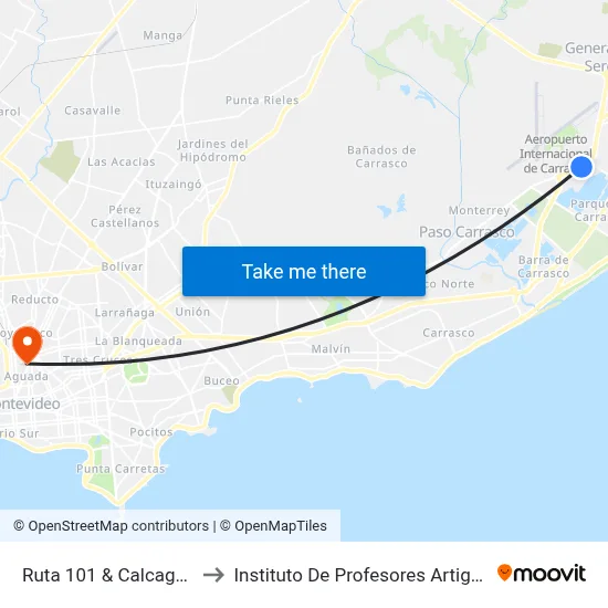 Ruta 101 & Calcagno to Instituto De Profesores Artigas map