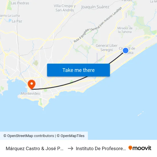 Márquez Castro & José Pedro Varela to Instituto De Profesores Artigas map
