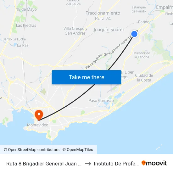 Ruta 8 Brigadier General Juan Antonio Lavalleja, 273 to Instituto De Profesores Artigas map